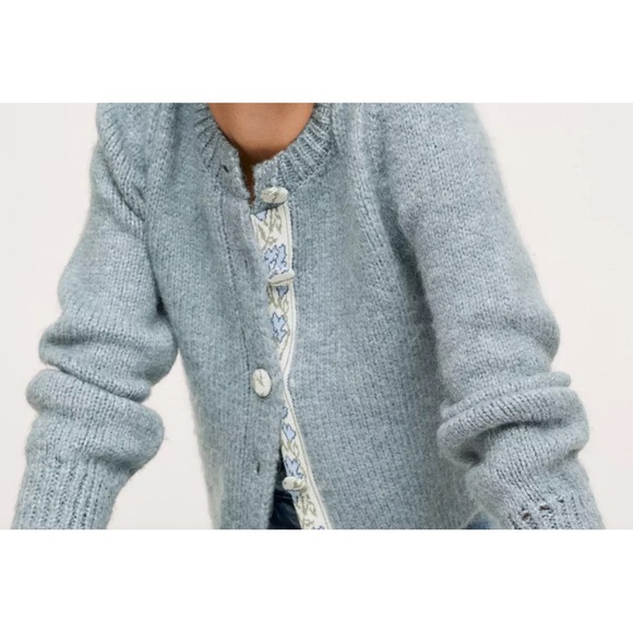 NWT NWT MANGO MNG BLUE MATILDA CHUNKY KNIT CARDIGAN SWEATER SZ M - Picture 4 of 10